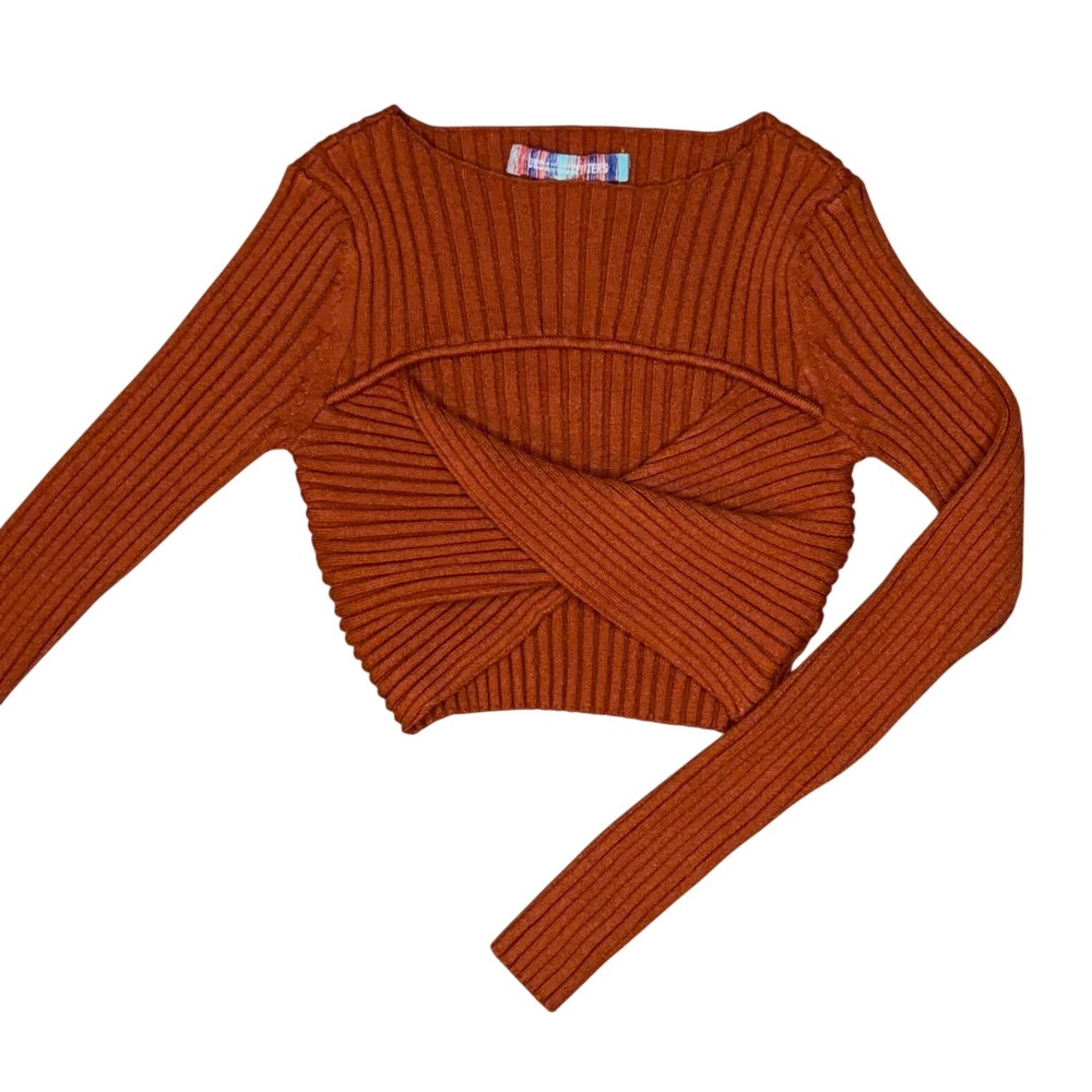 Urban Outfitters Wrap Front Ribbed Knit Top Womens Small Rust Orange